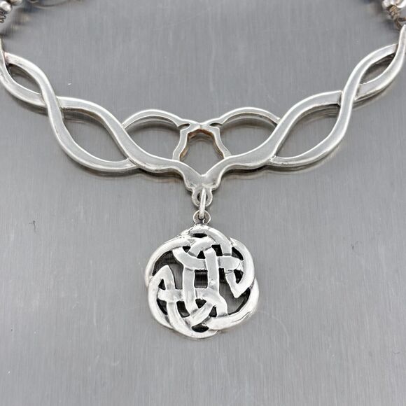 Lapis Lazuli Jadeite Bead Celtic Knot Necklace | Vintage Sterling Silver | 18" - Picture 6 of 7
